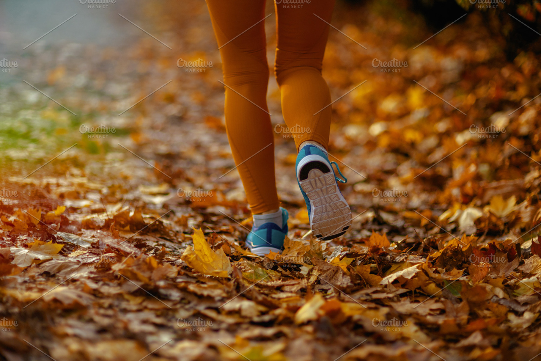 Closeup on female in fitness clothes in park jogging, a Sports & Recreation Photo by Alliance Images