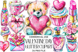 Valentine Day Glitter Clipart, an Illustration by Daily.Designs