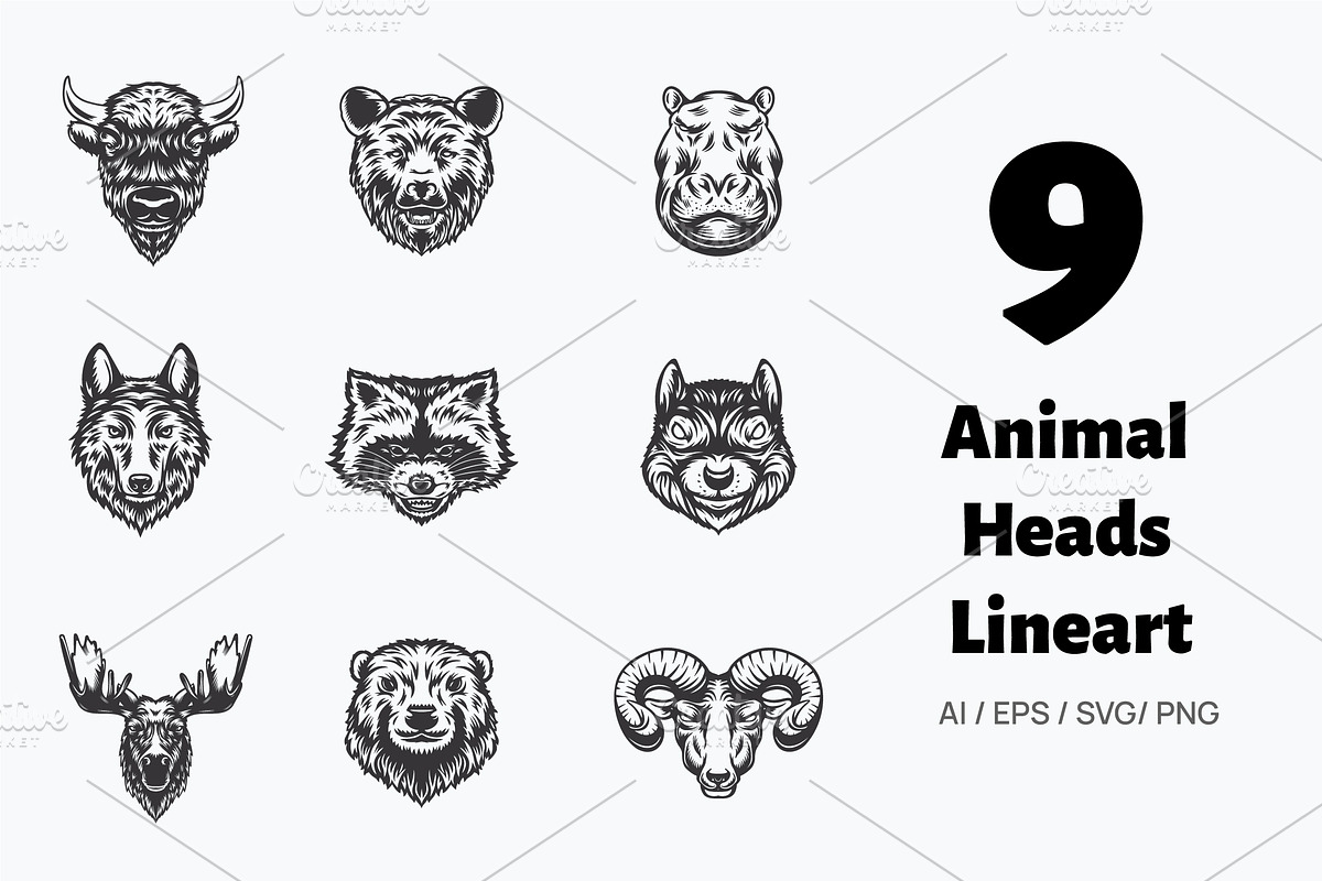 Animal wildlife head design lineart, an Object Graphic by Feelplus Creator (Photo 1 of 2)