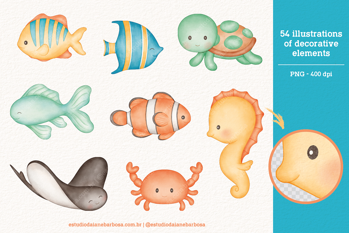 Under the Sea - Cliparts Set, an Illustration by Estudio Daiane Barbosa (Photo 2 of 10)