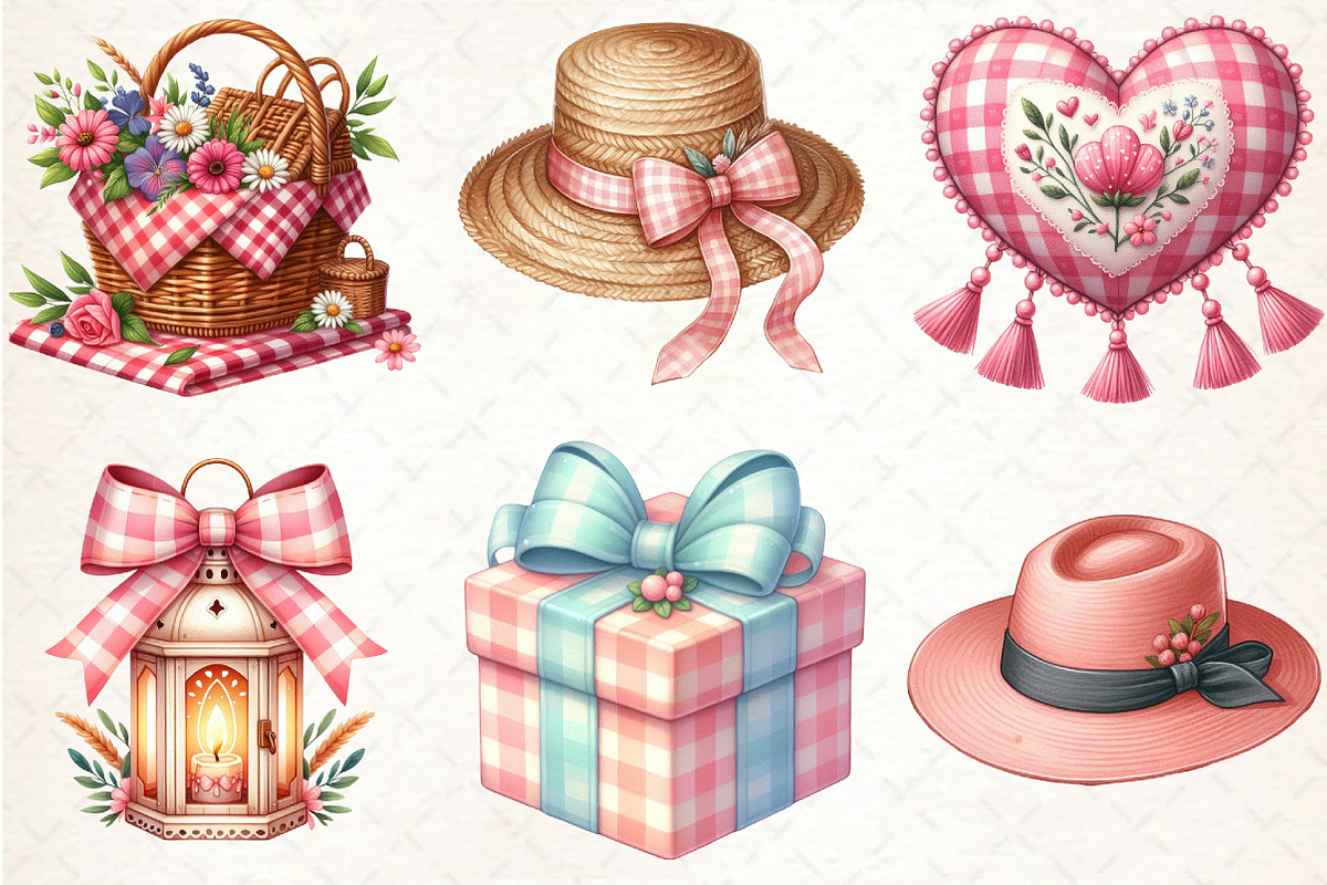 Bohemian Pink Gingham Summer Clipart, an Illustration by Libby Wishes (Photo 6 of 6)