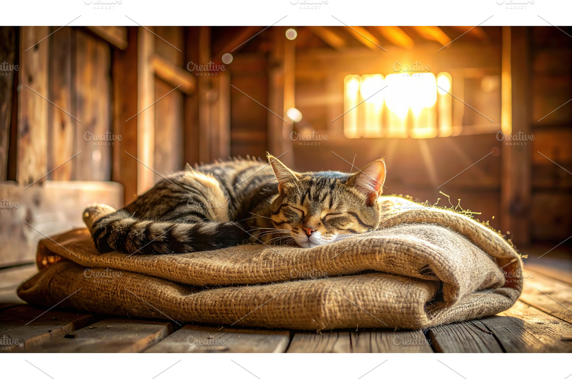 Tabby cat sleeps peacefully on thick, an Animal Photo by Igor Tichonow