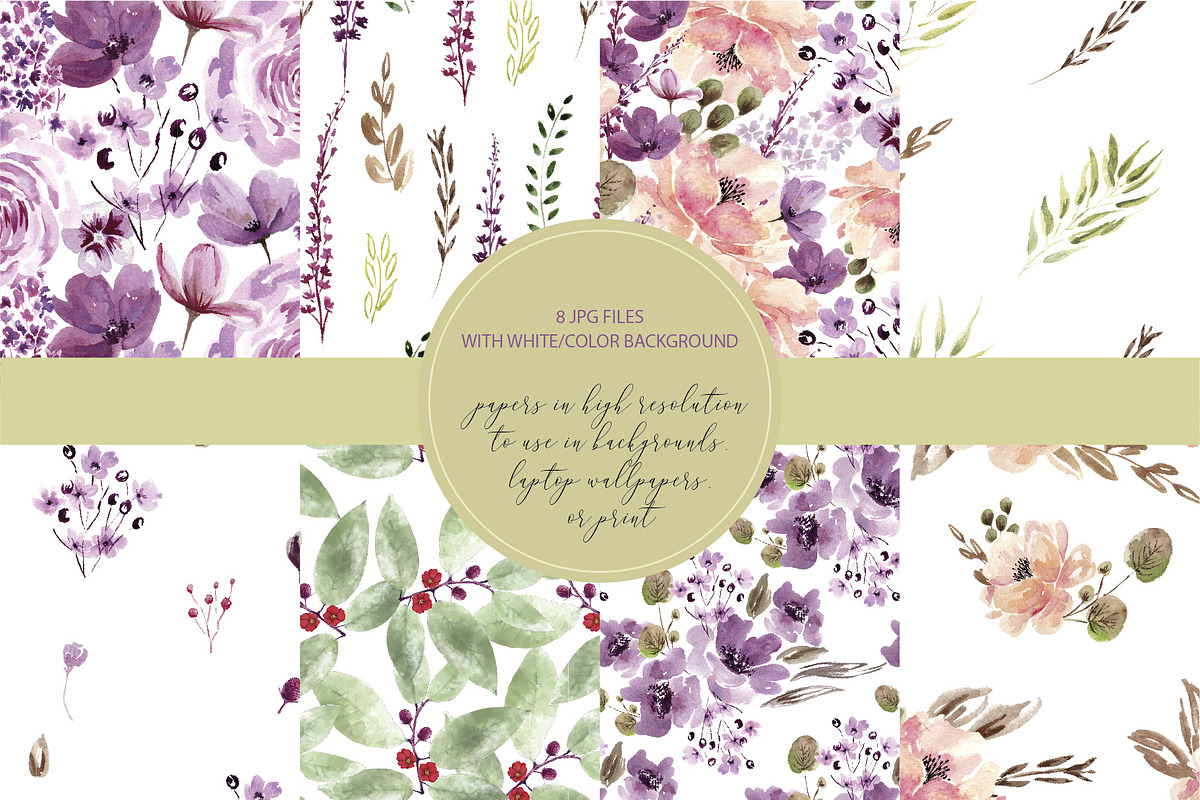 Violet Watercolor Floral Set, an Illustration by Anis Illustration (Photo 9 of 10)