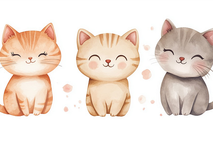 Three cute little aquarelle cats, an Animal Photo by MistyDay