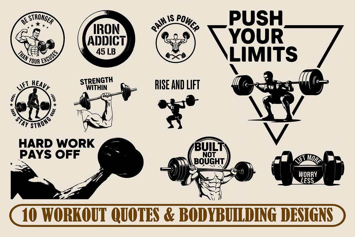 10 Workout Quotes SVG Bundle, a Sport Illustration by Artivon (Photo 4 of 4)
