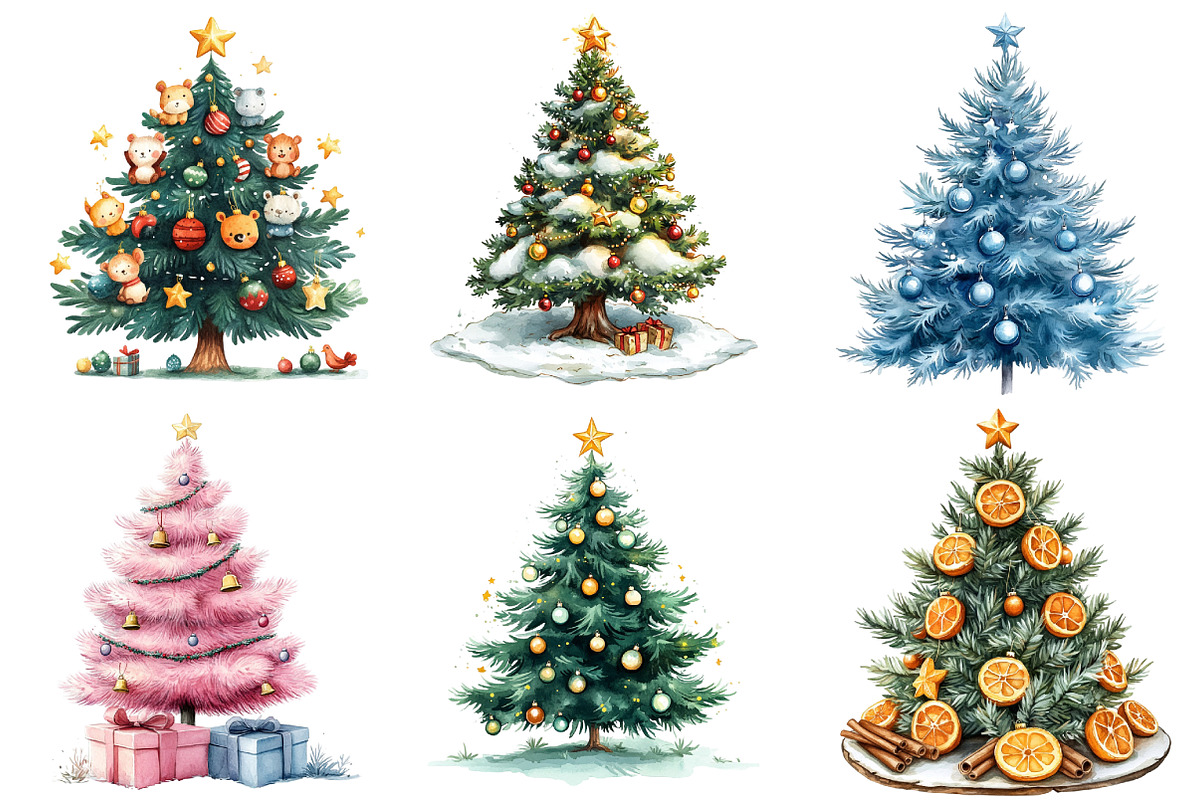 Christmas Trees & Decoration Clipart, an Illustration by Watercolor design (Photo 3 of 4)