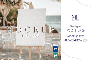 Easel Sign Mockup Beach Wedding PSD, a Mockup by Mie Mockup Studio