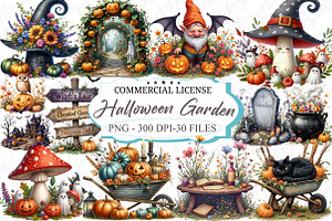 Watercolor Halloween Garden Clipart, a Graphic by designcity5