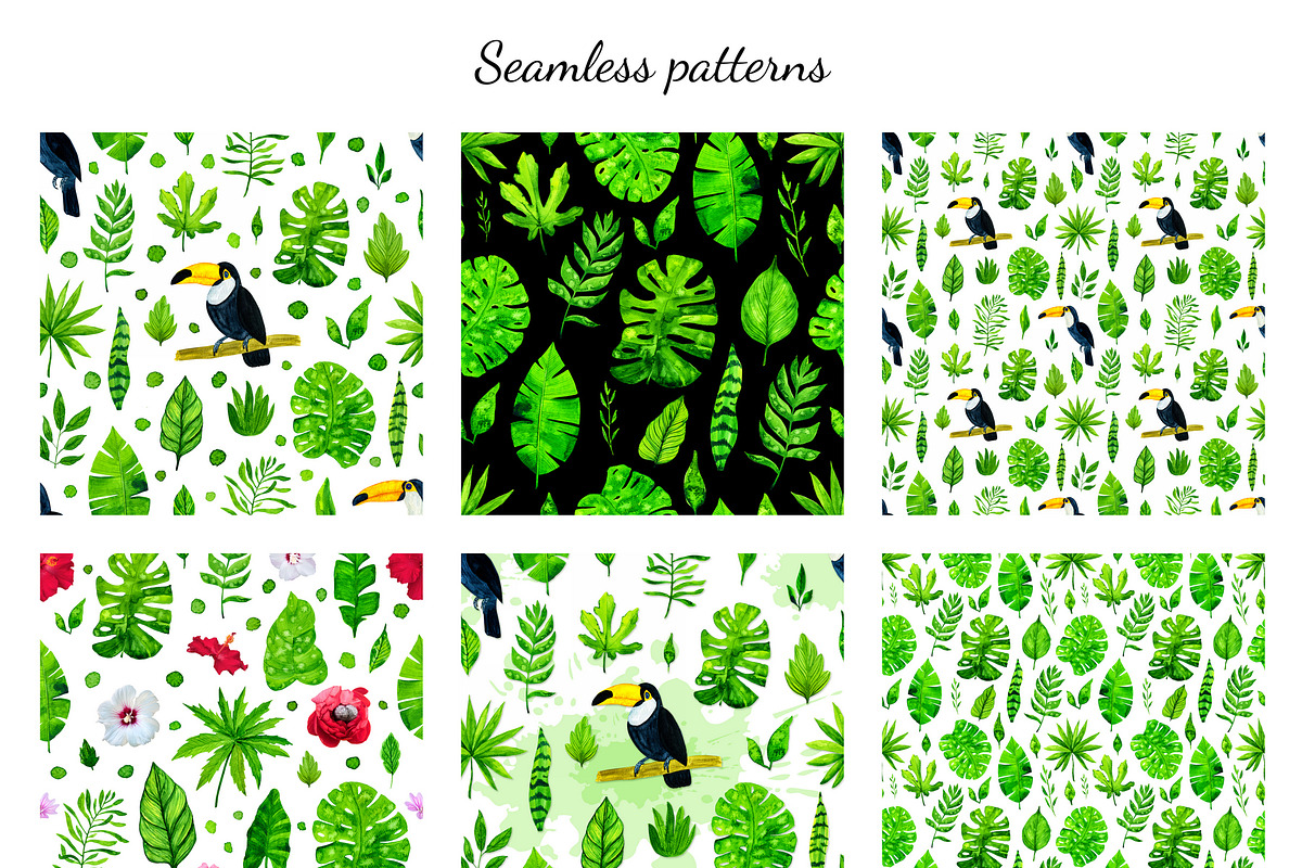 Watercolor tropical leaves, a Background Graphic by MarBom (Photo 5 of 6)