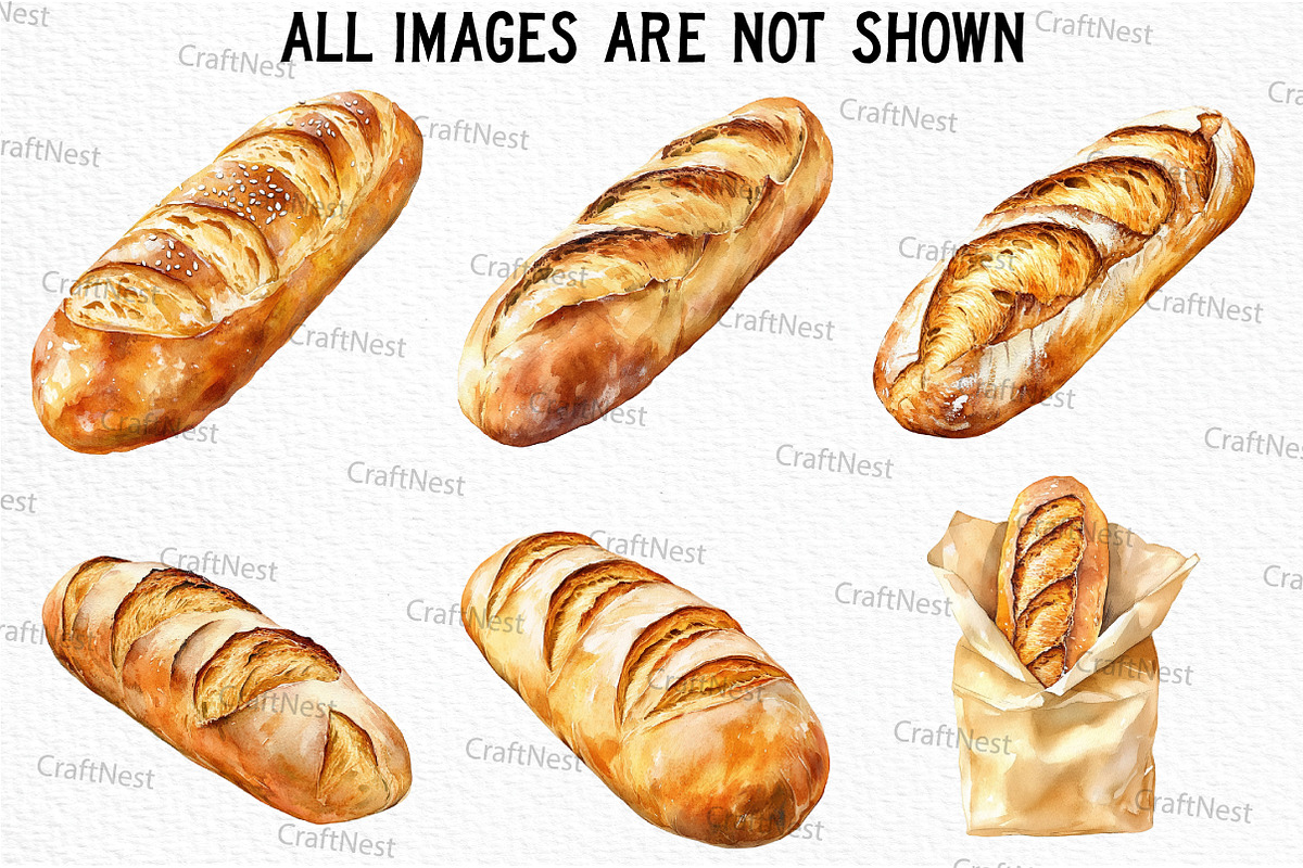 Baguette Watercolor Clipart, an Illustration by Craft Nest (Photo 4 of 6)