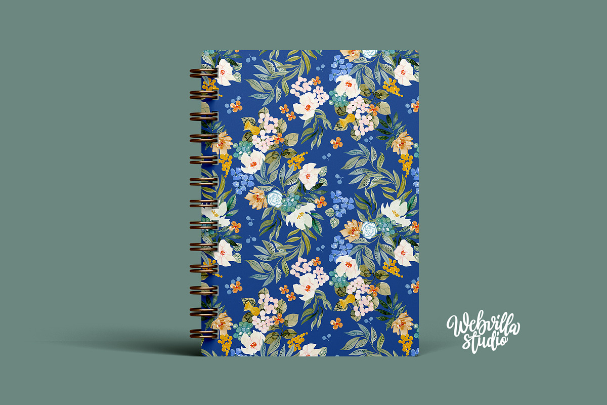 Blue Garden Florals Pattern, a Pattern Graphic by Webvilla Studio