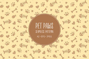 Pet paws and food seamless pattern, an Illustration by Cmeree