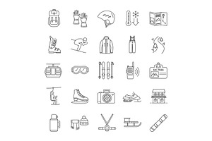 Winter Activities Linear Icons Set