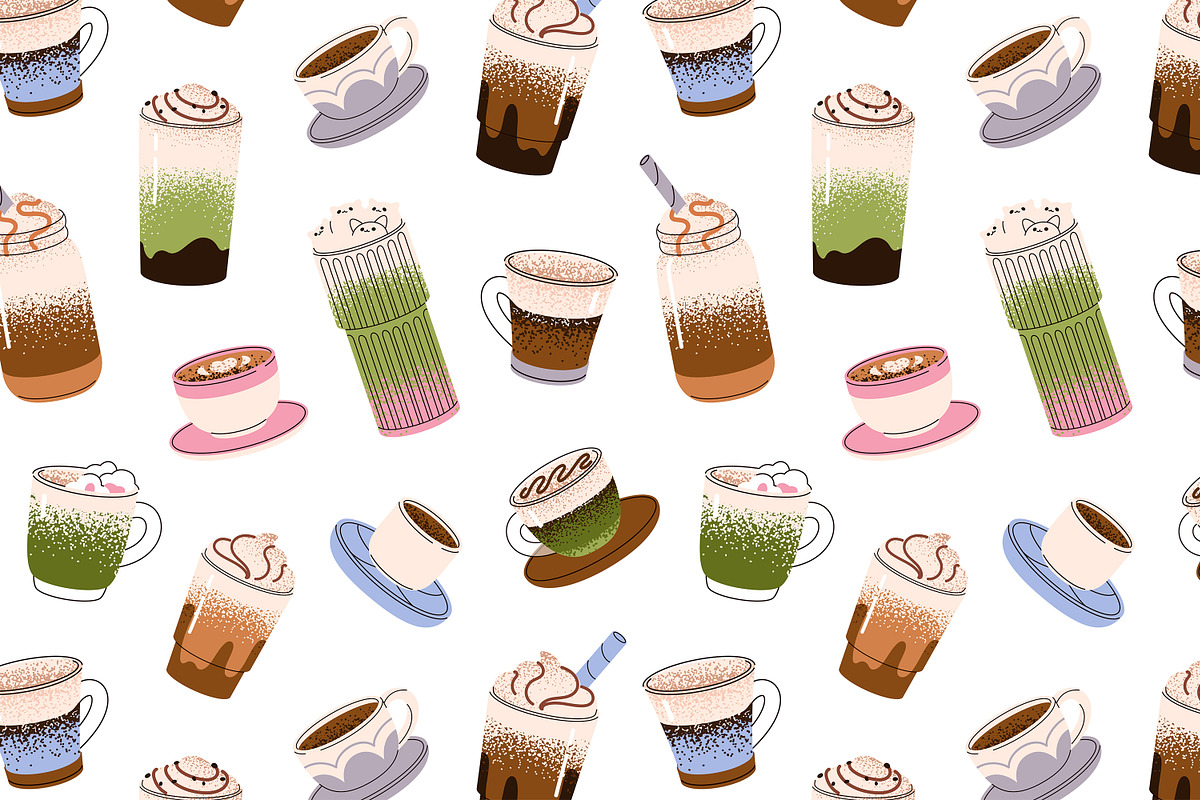 Coffee cups set + banner + patterns, a Food Illustration by PaperTrident (Photo 5 of 5)