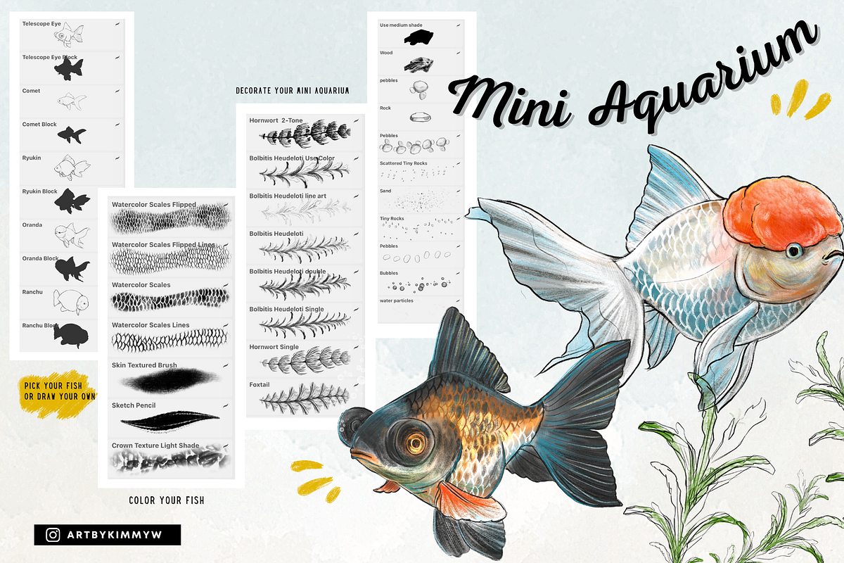 Procreate Mini Aquarium Brush Pack, a Brush Add-On by Artbykimmyw (Photo 2 of 13)