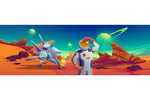 Astronaut And Spaceship On Mars