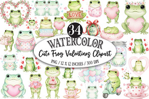 Watercolor Cute Frog Valentines Clip, an Illustration by Designking