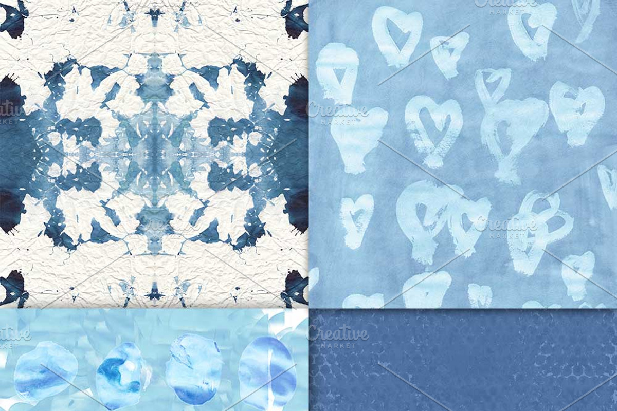 16 Indigo/Shibori Watercolour Papers, a Pattern Graphic by Liz Plummer (Photo 3 of 6)