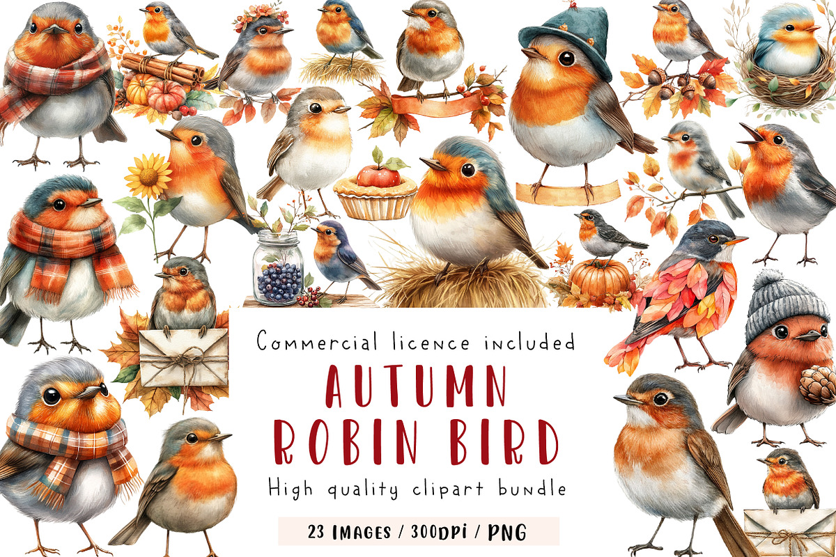 Autumn American Robin Bird Clipart, an Illustration by CreationArt (Photo 1 of 9)