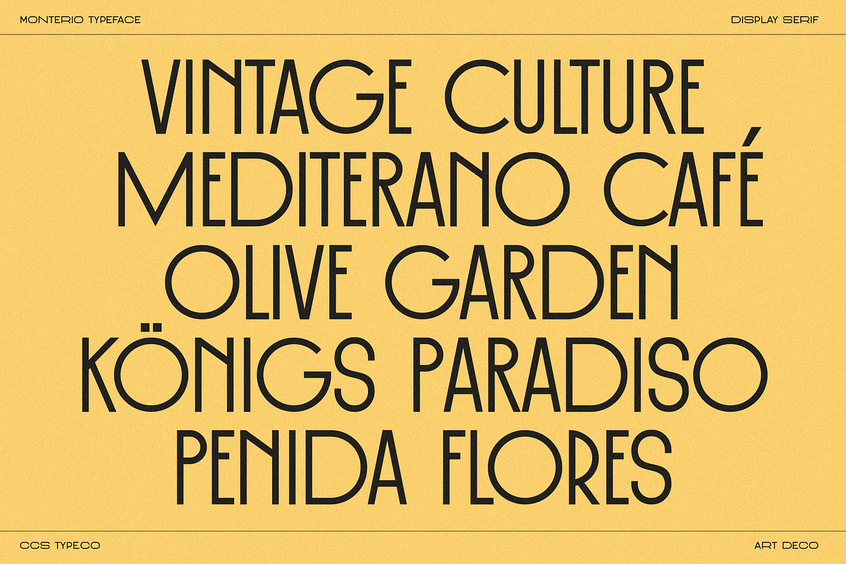 Monterio - Modern Art Deco Typeface, a Sans Serif Font by CCS Type (Photo 7 of 29)