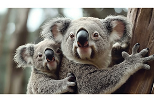 Close-up of a mother koala and her, an Animal Photo by Sergey Kotenev