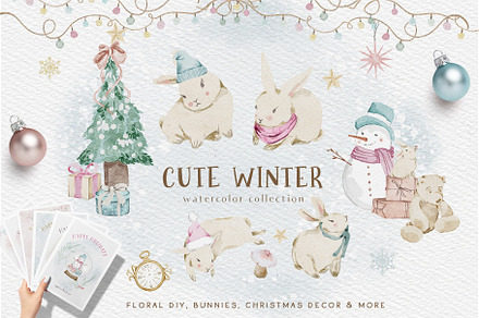 Whimsical Doodle Holiday bunnies set, a Decorative Illustration by Grace Noboa Illustrations