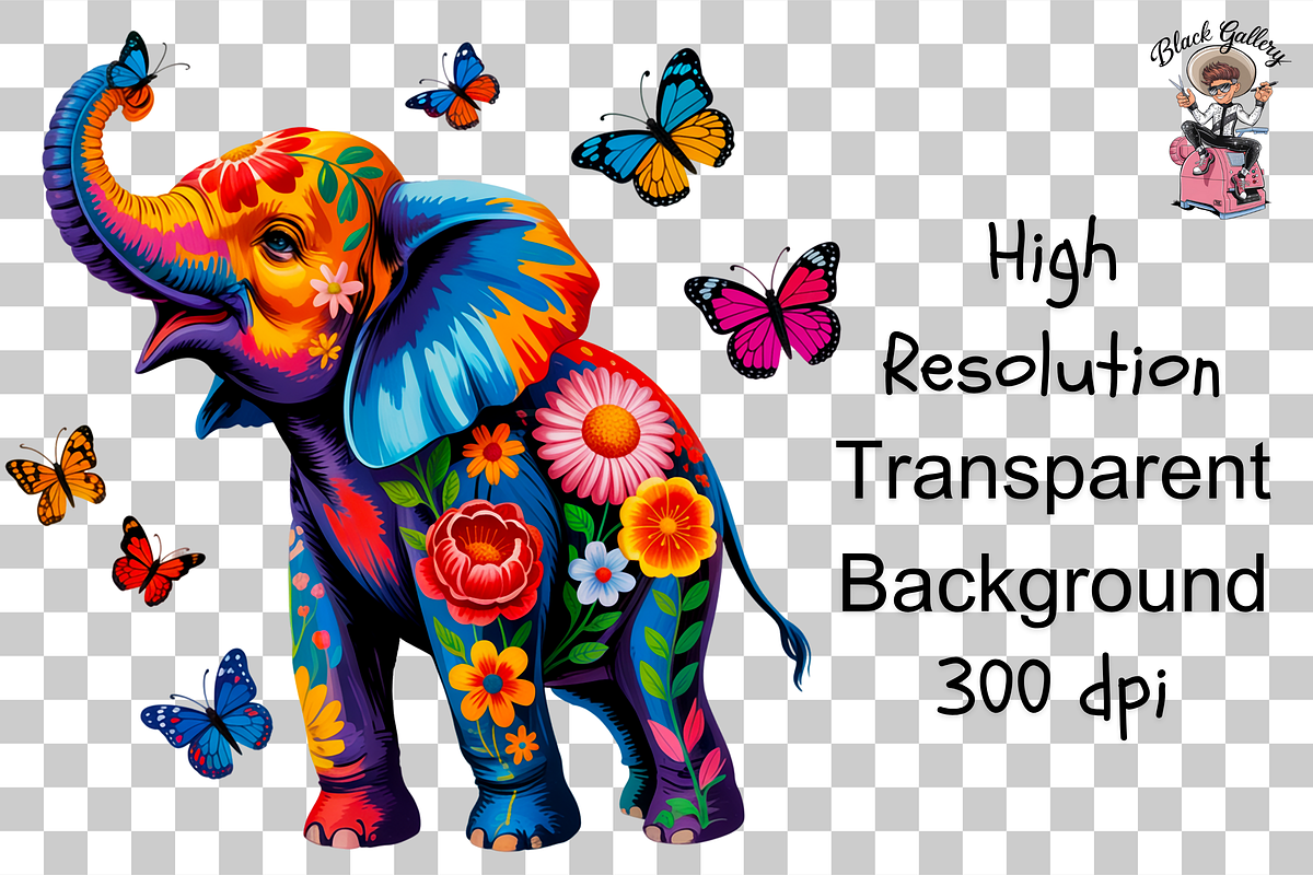 10 Colorful Floral Elephant PNG, a Graphic by Clipart Bloom (Photo 11 of 12)