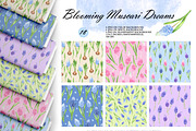 Watercolor Muscari Seamless Patterns, an Illustration by OlDm_Shop (Thumbnail 1 of 9)