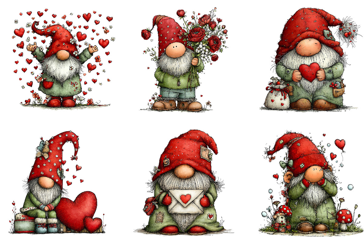 Whimsical Valentine Gnome Clipart, an Illustration by Dream Creation (Photo 3 of 7)