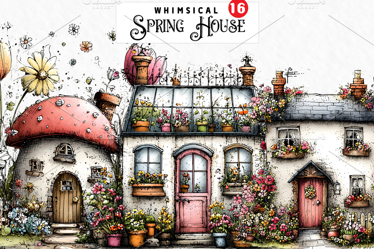 Whimsical Spring House Clipart, an Illustration by Watercolor design (Photo 1 of 6)