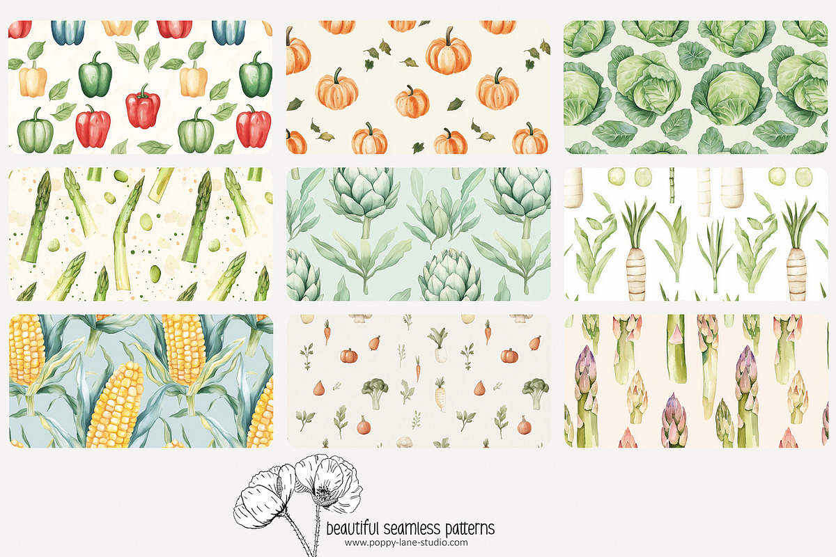 70 vegetable seamless pattern, a Pattern Graphic by Poppy Lane Studio (Photo 5 of 10)