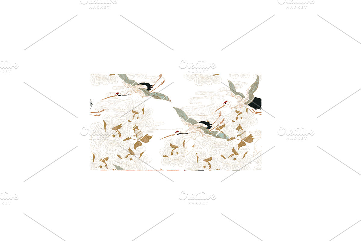 Crane birds with peony flower vector, a Pattern Graphic by marukopum (Photo 2 of 3)