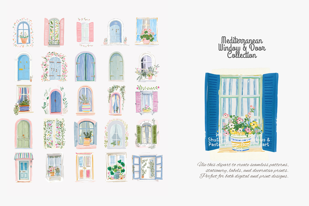 Mediterranean window and door clipar, a Decorative Illustration by Patishop Art (Photo 5 of 10)