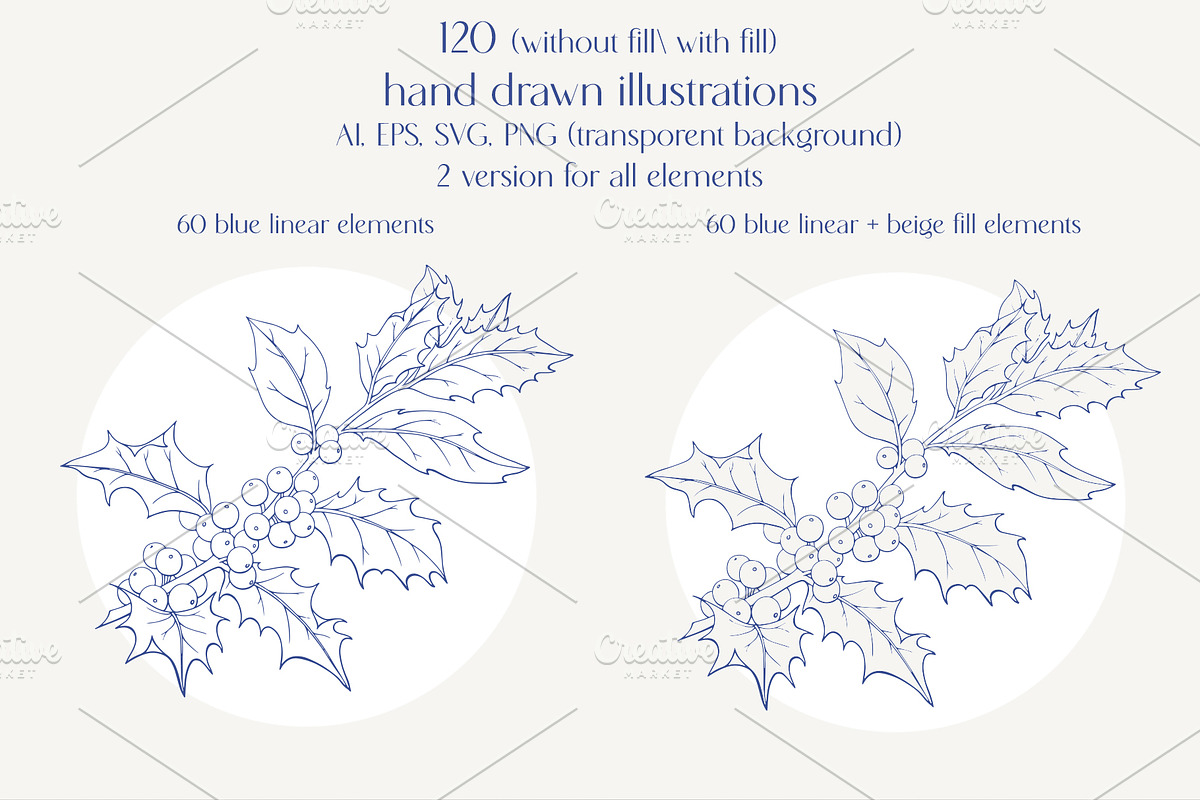 Christmas Hand drawn Vector set, an Object Illustration by ON_lineart_store (Photo 2 of 10)