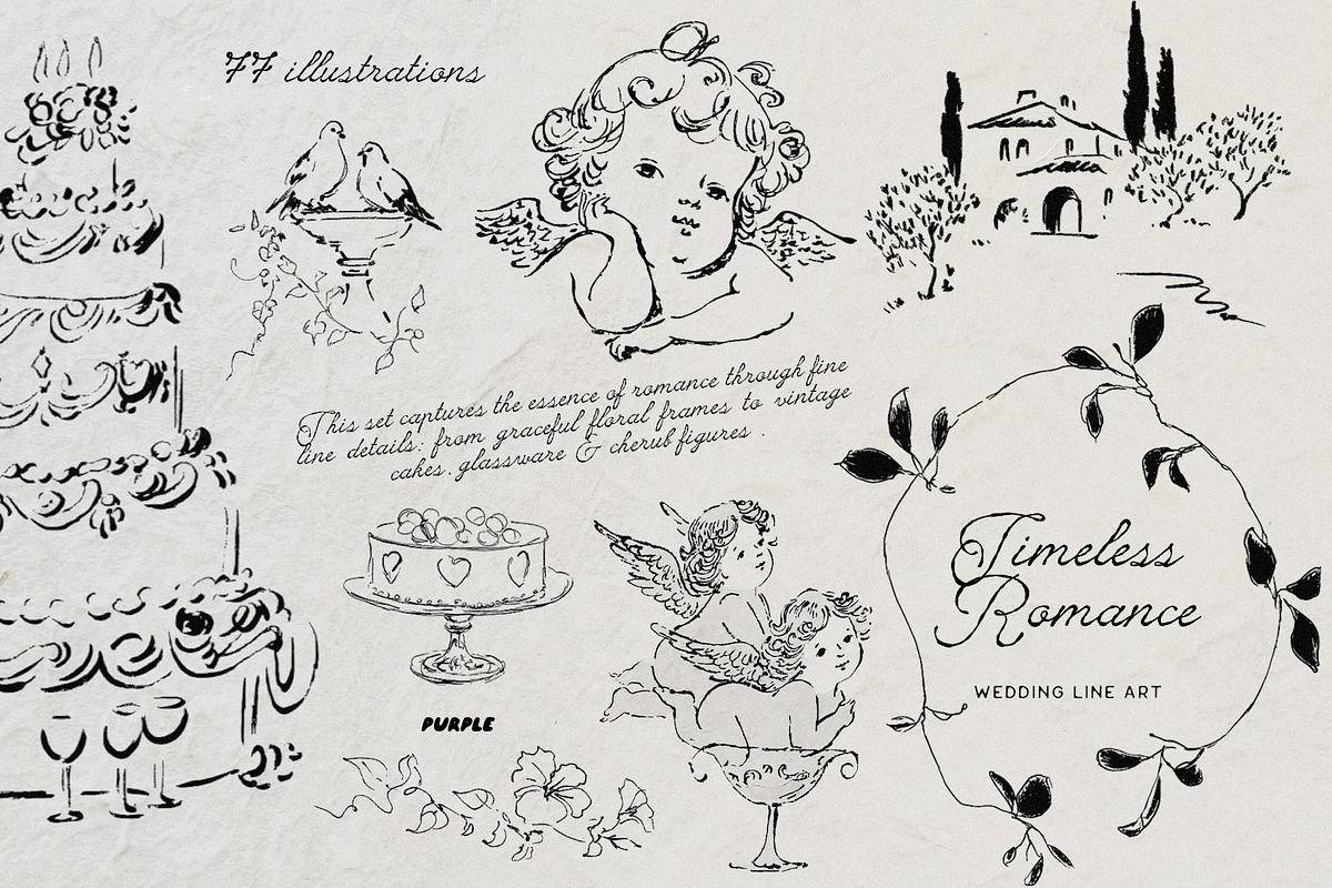 Timeless Romance: Wedding Line Art, a Decorative Illustration by Purple (Photo 1 of 13)