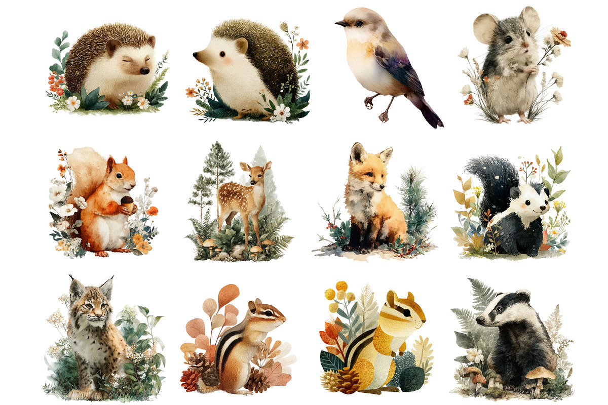 Watercolor Forest Animals Clipart, an Illustration by DreamArtGraphic (Photo 4 of 4)
