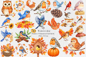 Positive Whimsical Fall Birds Bundle, an Illustration by Creative Art