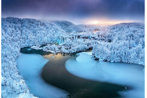 Aerial view of frozen lakes, a Nature Photo by den-belitsky