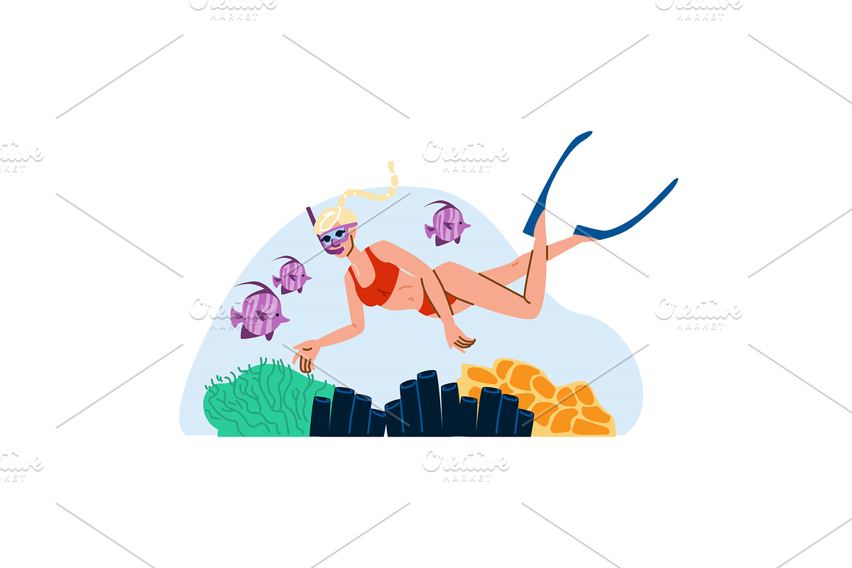 Young woman snorkeling exploring, an Illustration by pikepicture