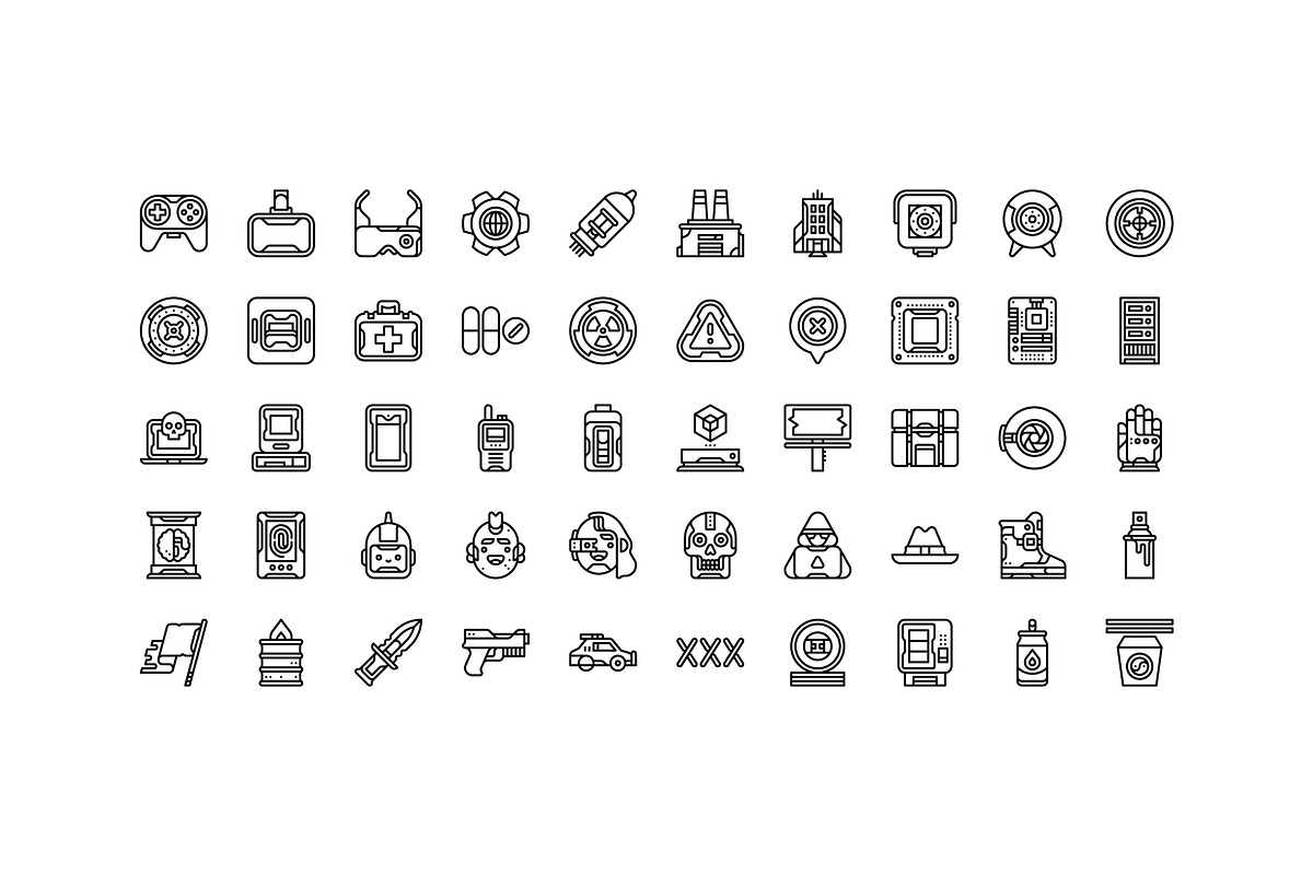50 Cyberpunk Icons, an Outline Icon by Side Project (Photo 4 of 9)