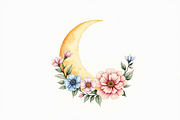Floral Crescent Moon Watercolor Clip, a Graphic by Gaye Art (Thumbnail 9 of 17)