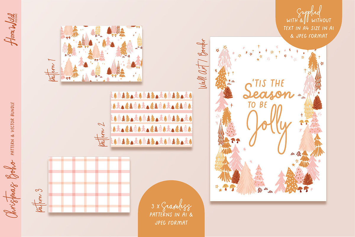 Christmas Boho Patterns and Vectors, a Pattern Graphic by Flora Wild Designs (Photo 4 of 5)