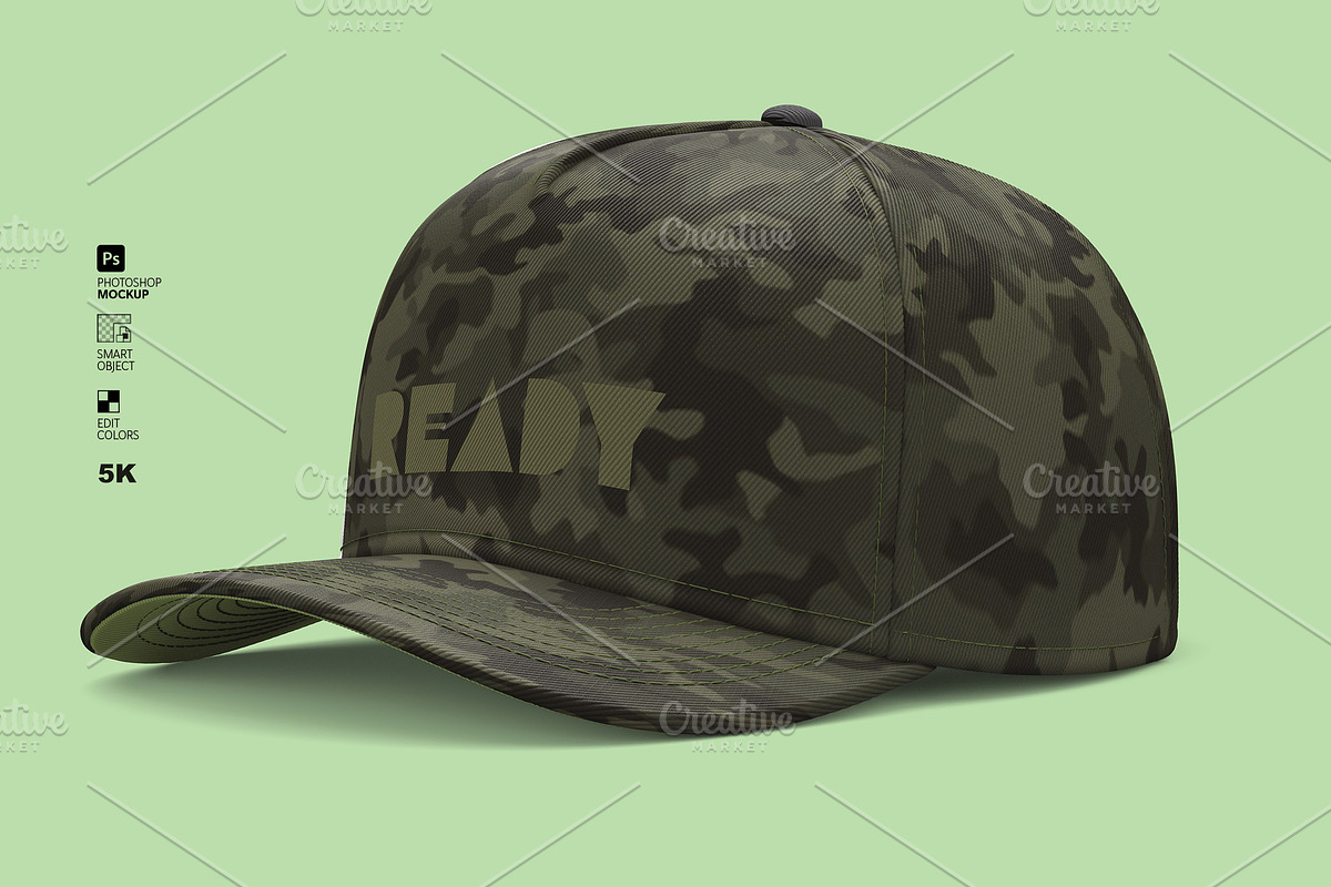 5-Panel Cap Photoshop Mockup, a Hat Mockup by LESZ Design (Photo 5 of 11)