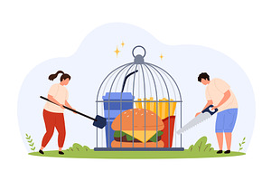 People breaking free from junk food, a Food Illustration by Flashvector