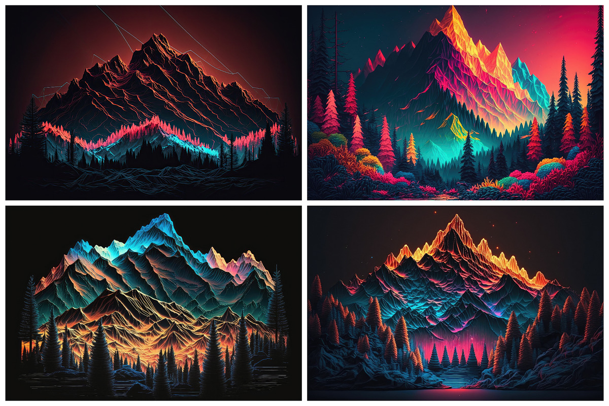 28 Neon Mountain Illustrations in 6K, a Wallpaper Graphic by HipFonts (Photo 2 of 8)
