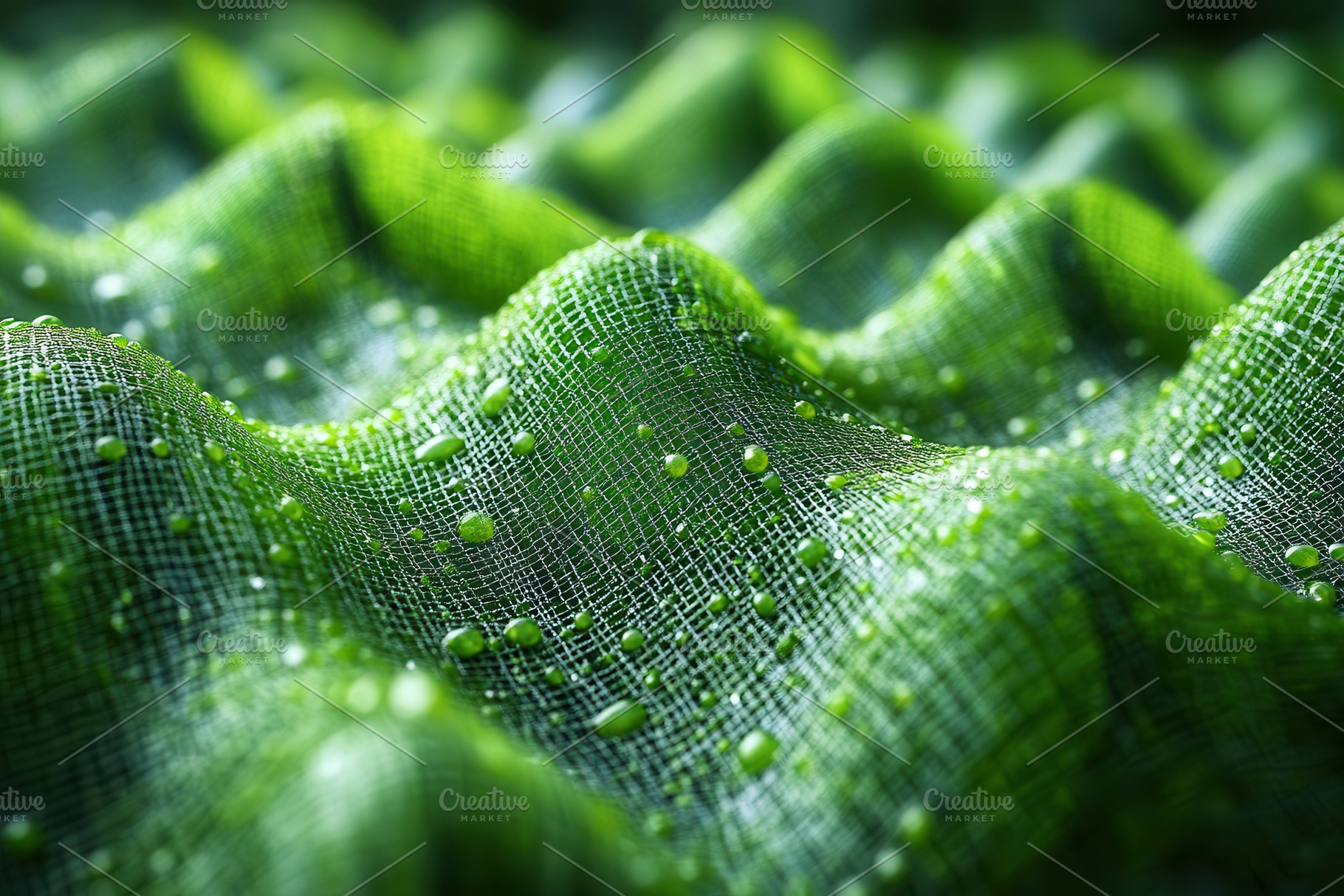 Water droplets glisten on textured g, a Photo by Tanuart