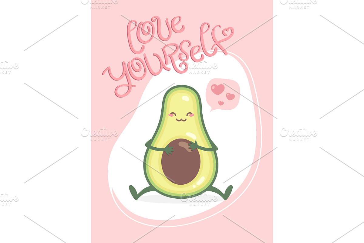 Cartoon Avocado Postcard, a Decorative Illustration by PsychocheArt (Photo 1 of 4)