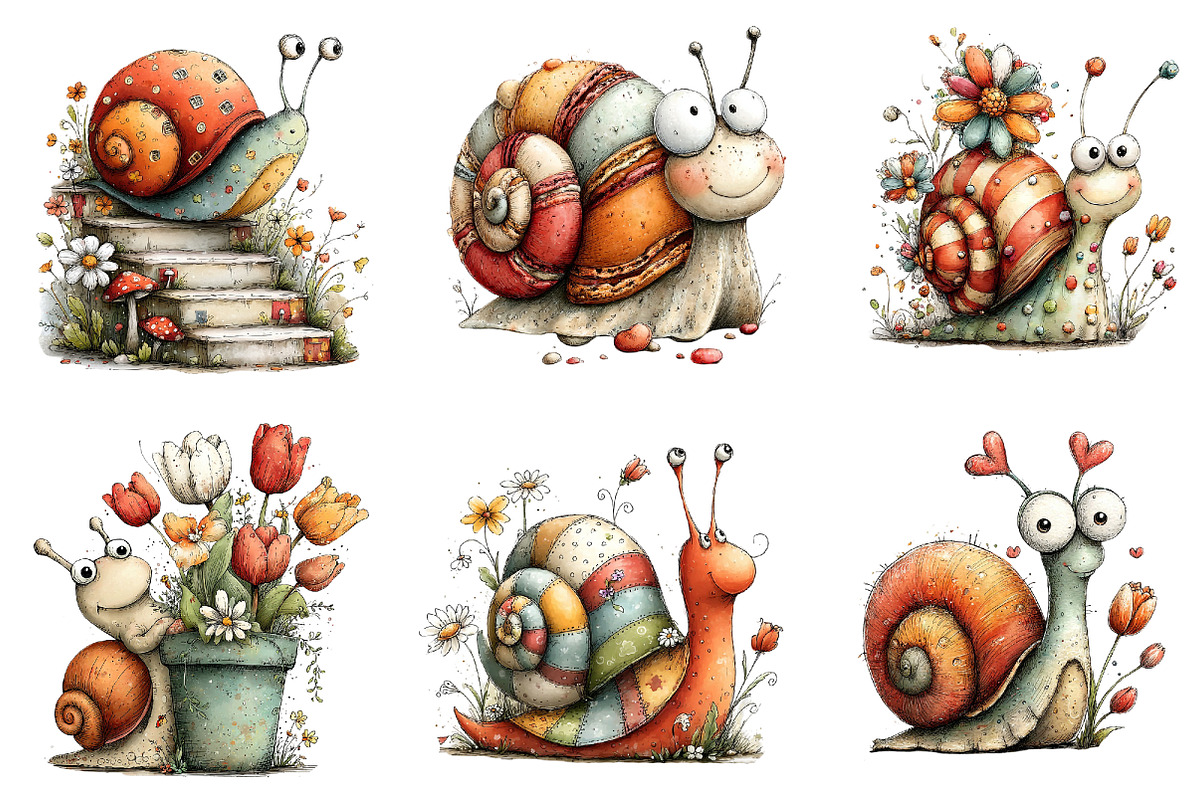 Whimsical Spring Snail Clipart, an Illustration by Dream Creation (Photo 3 of 6)