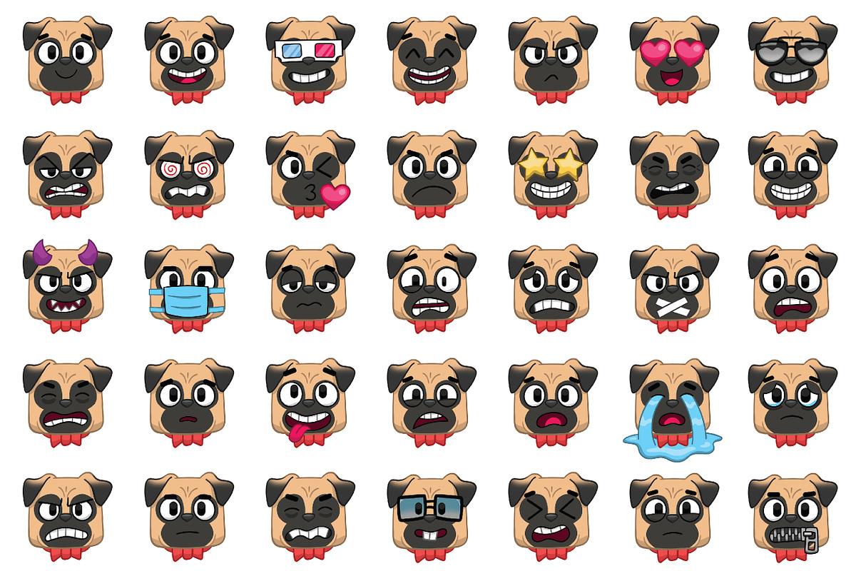 Pug Emoji Set, an Animal Illustration by Cartoon Shop (Photo 5 of 10)