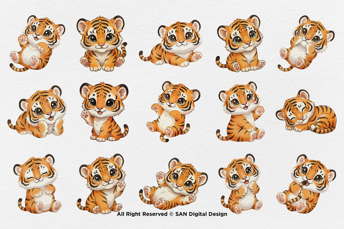 15 Bundle Watercolor Baby Tiger Wild, an Animal Illustration by Morspective (Photo 8 of 8)
